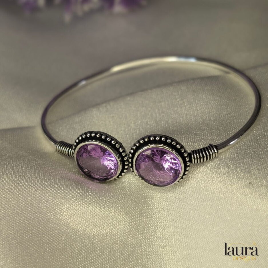 brass silver polish purple stone bangle