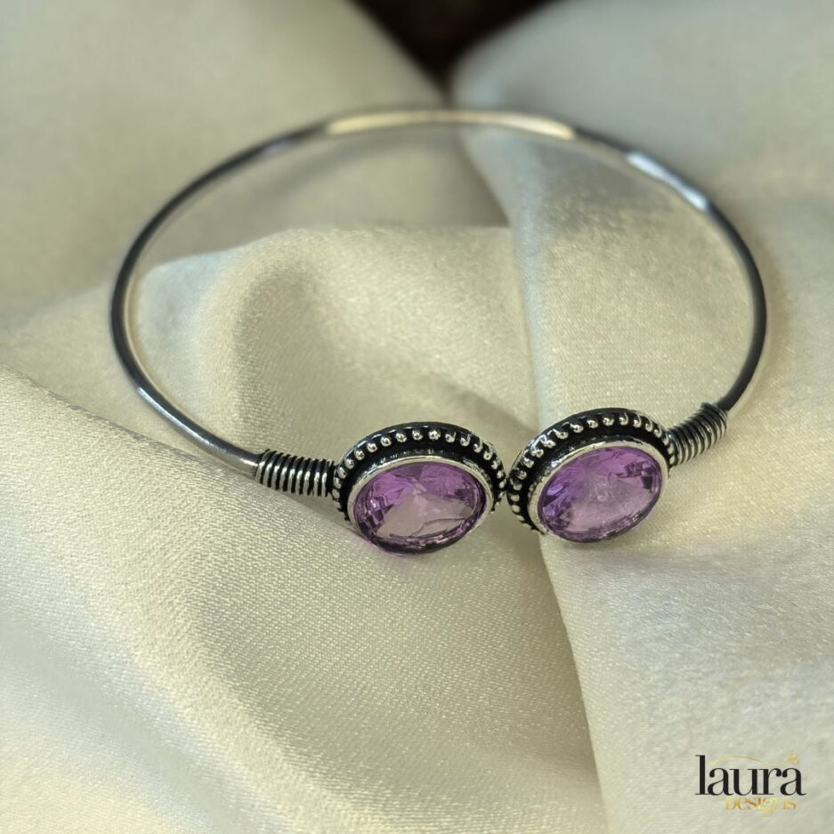 brass silver polish purple stone bangle