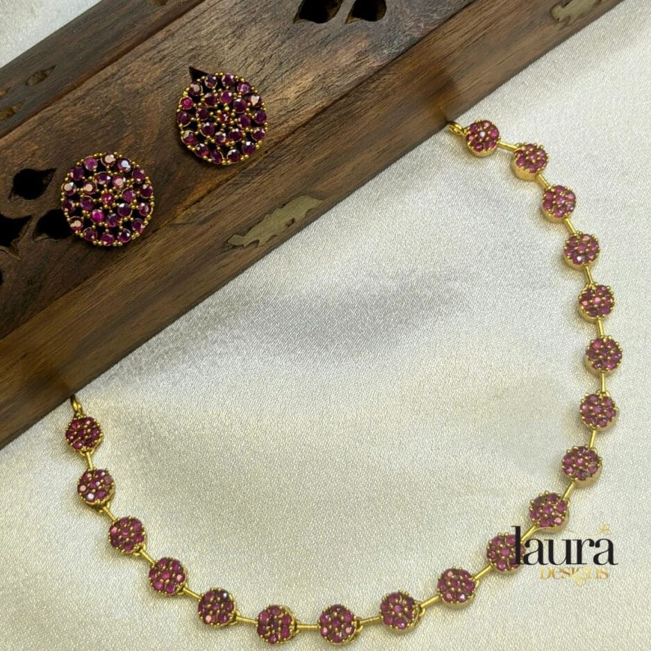 pink stone necklace set