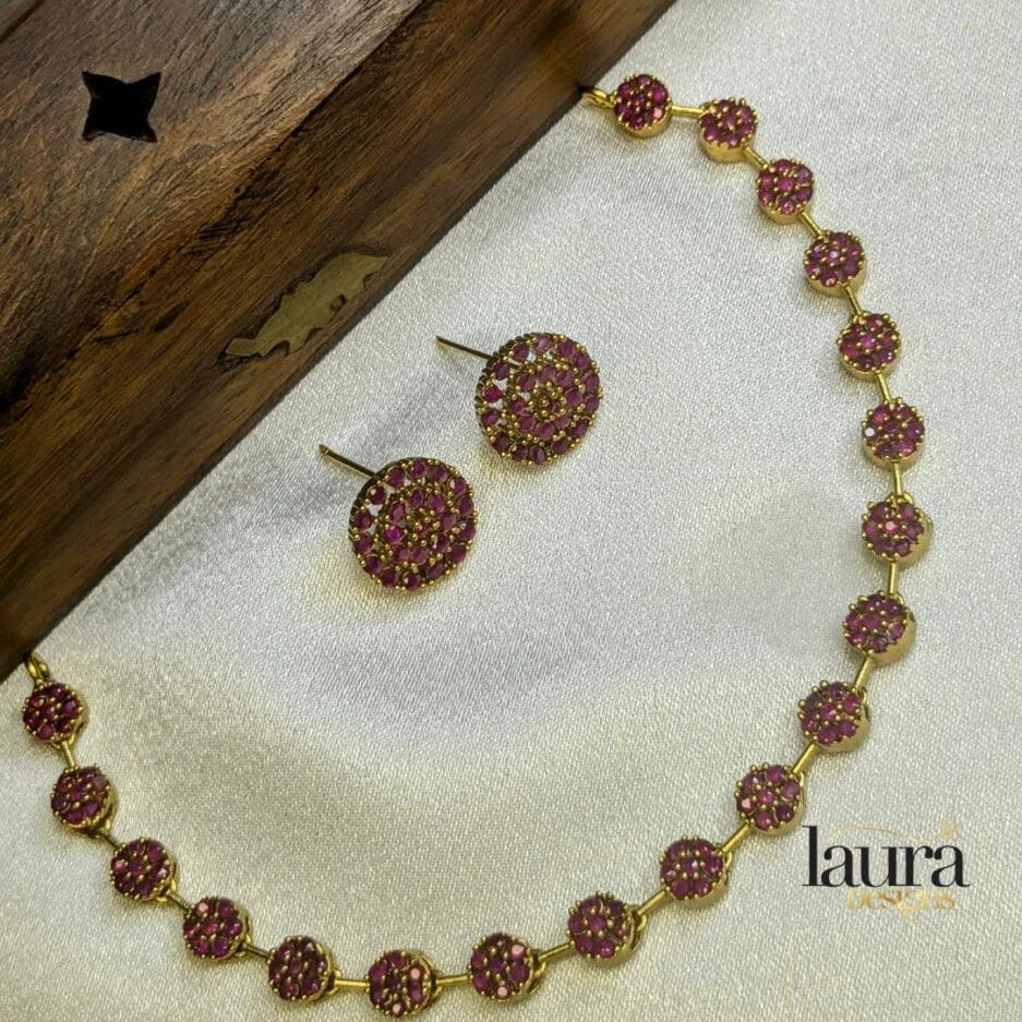 pink stone necklac set