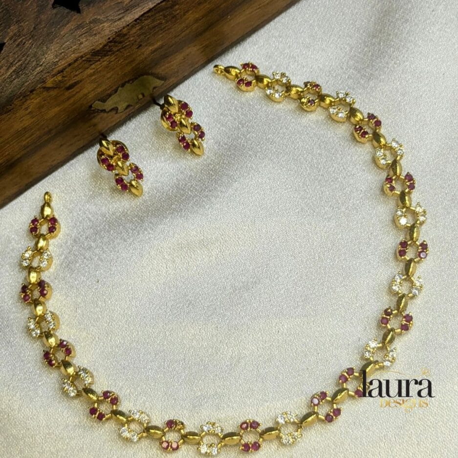 pink and white stone necklace set