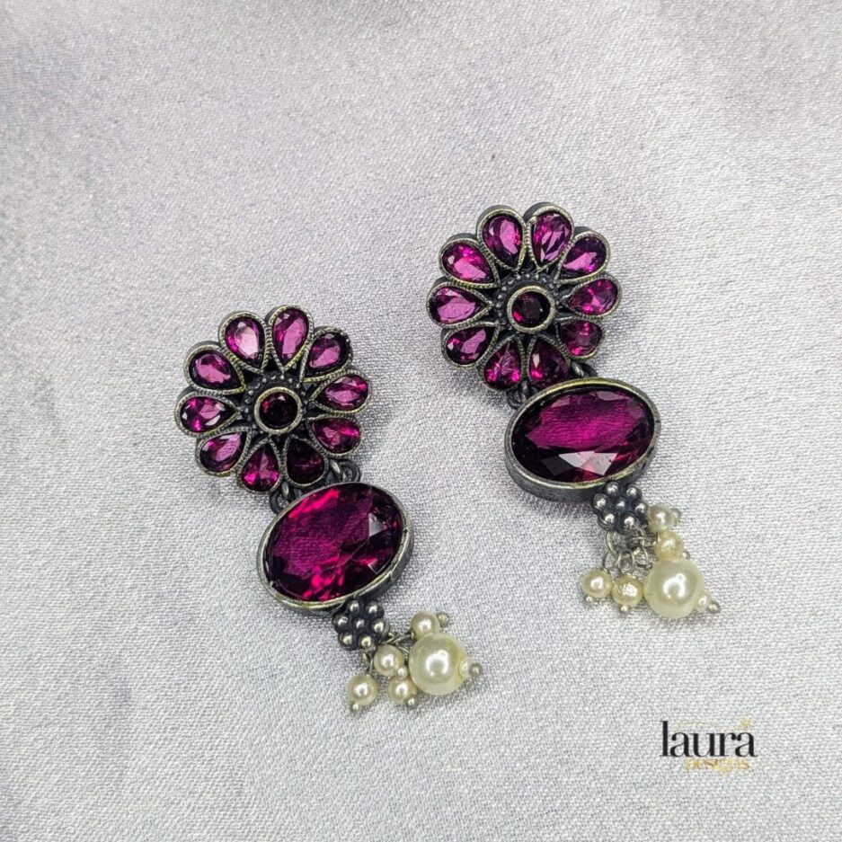 pink stone dangler earrings