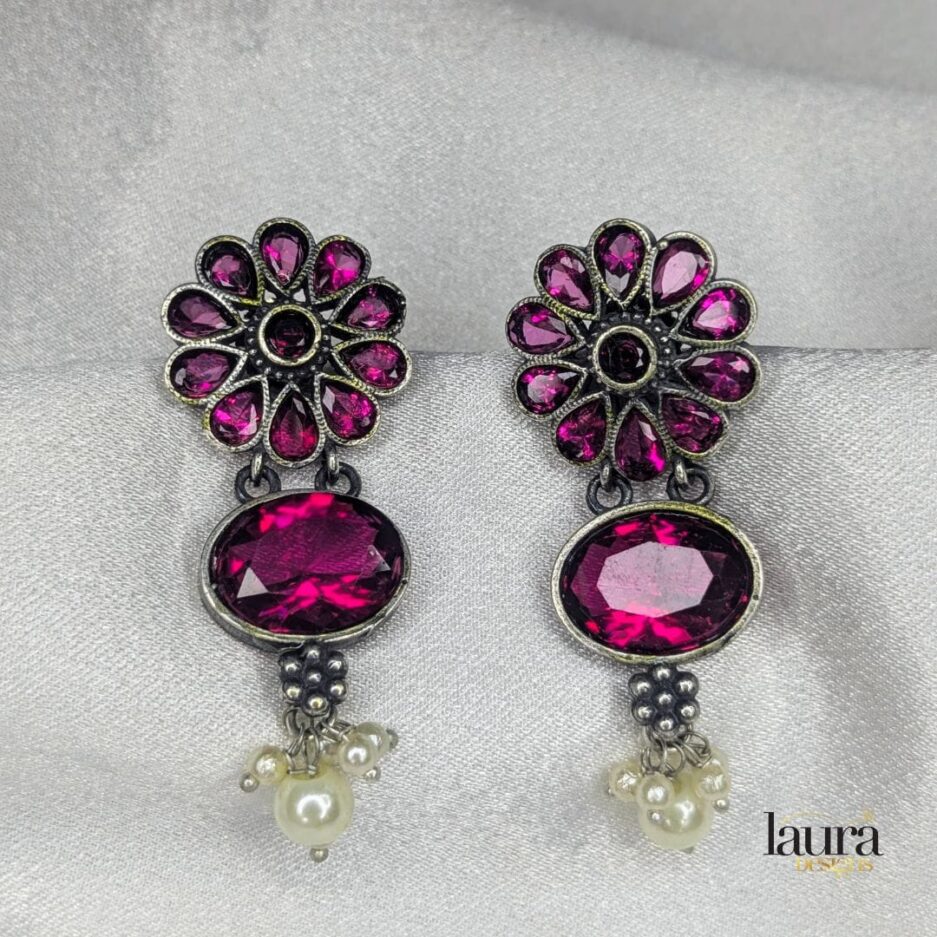 pink stone dangler earrings