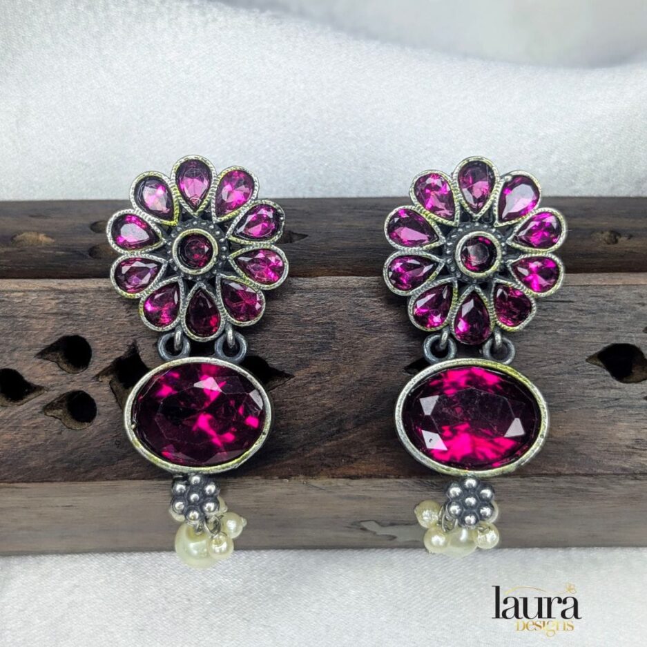 pink stone dangler earrings